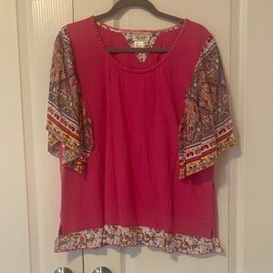 Tru Luxe Jeans Fuchsia Blouse with Paisley Accents